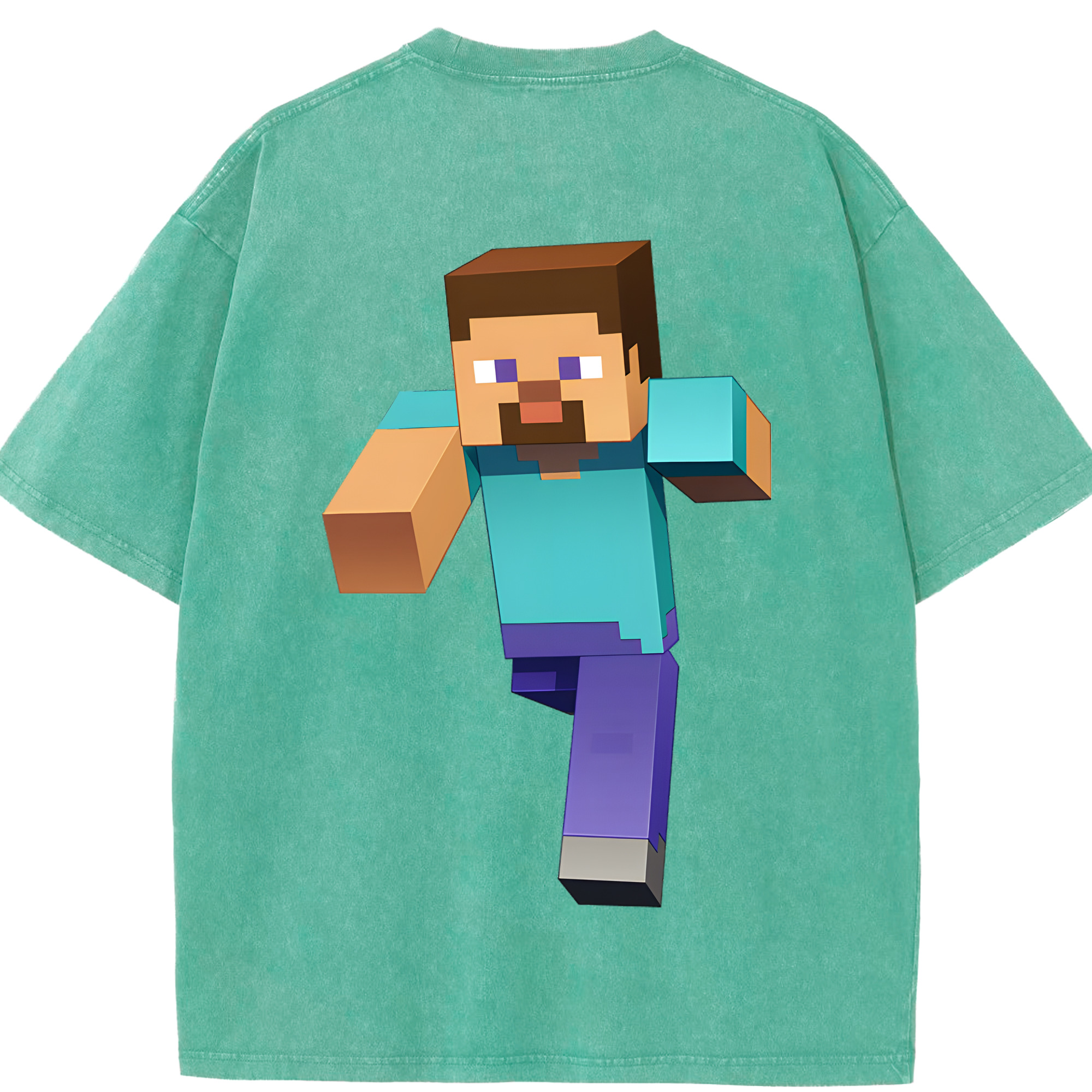 （画像用） マインクラフト ブロックの世界 Minecraft MC Block world 綿100% ヴィンテージ風 半袖Tシャツ（背面プリント）